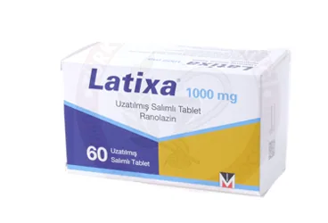 LATIXA 1000 MG UZATILMIS SALIMLI 60 TABLET (ranolazin) kutu fotoğrafı, tablet. Üretici: MENARİNİ İLAÇ SANAYİ VE TİCARET A.Ş.