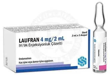 LAUFRAN 4 MG/2 ML IV/IM ENJEKSIYONLUK COZELTI (1 AMPUL) kutusu. Ondansetron hcl içeren çözelti. Üretici: SM PHARMA İLAÇ SANAYİ LİMİTED ŞİRKETİ.