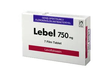 LEBEL 750 MG 7 FİLM TABLET kutu fotoğrafı. Levofloksasin içeren film kaplı tablet. Üretici: NOBEL İLAÇ SAN. VE TİC. A.Ş.