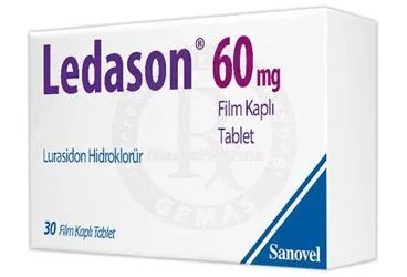 Lurasidon içeren film kaplı tablet: LEDASON 60 MG FILM KAPLI TABLET (30 ADET) kutusu. Üretici: SANOVEL İLAÇ SANAYİ VE TİCARET ANONİM ŞİRKETİ.