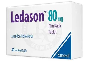 LEDASON 80 MG FILM KAPLI TABLET (30 ADET) (lurasidon) ürün ambalajı, film kaplı tablet. Üretici: SANOVEL İLAÇ SANAYİ VE TİCARET ANONİM ŞİRKETİ.