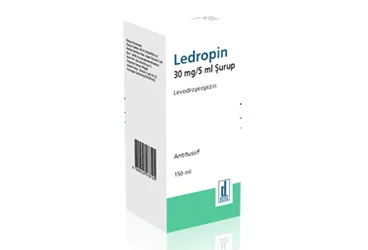 LEDROPIN 30 MG/5 ML 150 ML SURUP kutu fotoğrafı, şurup formunda levodropropizin içerir. Üretici: DEVA HOLDİNG ANONİM ŞİRKETİ.