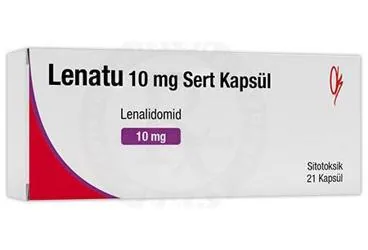 LENATU 10 MG SERT KAPSUL (21 KAPSUL) ambalajı, kapsül formunda lenalidomid içerir. Üretici: ONKO İLAÇ SANAYİ VE TİCARET ANONİM ŞİRKETİ.
