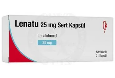 LENATU 25 MG SERT KAPSUL (21 KAPSUL) kutusu, kapsül formunda lenalidomid içerir. Üretici: ONKO İLAÇ SANAYİ VE TİCARET ANONİM ŞİRKETİ.