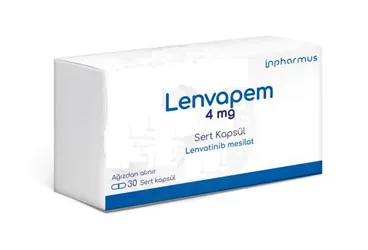 LENVAPEM 4 MG SERT KAPSUL (lenvatinib) ürün ambalajı, kapsül. Üretici: INPHARMUS İLAÇ SANAYİ TİCARET ANONİM ŞİRKETİ.