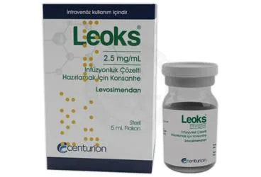LEOKS 2,5 MG/ML INFUZYONLUK COZELTI HAZIRLAMAK ICIN KONSANTRE (5 ML) (levosimendan) kutu fotoğrafı, çözelti. Üretici: CENTURİON İLAÇ SANAYİ VE TİCARET ANONİM ŞİRKETİ.