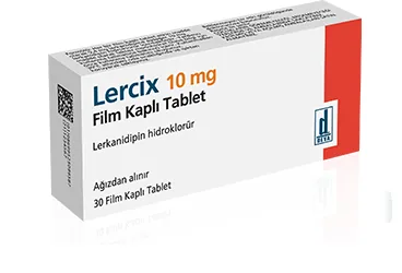 Lerkanidipin hcl içeren film kaplı tablet: LERCIX 10 MG FILM KAPLI TABLET (30 TABLET) kutusu. Üretici: DEVA HOLDİNG ANONİM ŞİRKETİ.