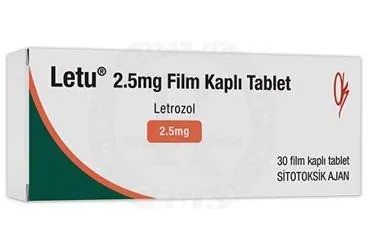 LETU 2,5 MG 30 FILM KAPLI TABLET kutu fotoğrafı, film kaplı tablet formunda letrozol içerir. Üretici: ONKO İLAÇ SANAYİ VE TİCARET ANONİM ŞİRKETİ.
