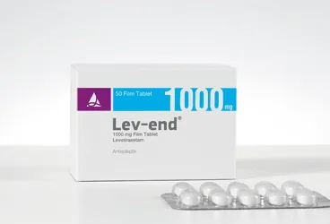 Levetirasetam içeren film kaplı tablet: LEV-END 1000 MG FILM KAPLI TABLET (50 FILM KAPLI TABLET) ürün ambalajı. Üretici: SANTA FARMA İLAÇ SAN. A.Ş.