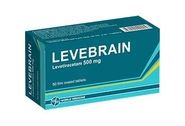 LEVEBRAIN 500 MG 50 FILM TABLET kutusu, film kaplı tablet formunda levetirasetam içerir. Üretici: WORLD MEDICINE İLAÇ SAN. VE TİC. A.Ş.