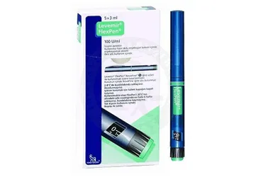 LEVEMIR FLEXPEN 100U/ML 5X3ML KULL.HAZIR DOLU ENJ. KALEMİ İÇİNDE ENJ. ÇÖZ. kutu fotoğrafı. Etkin maddesi insülin detemir -uzun etkili. Üretici: NOVO NORDISK SAĞLIK ÜRÜNLERİ TİCARET LİMİTED ŞİRKETİ.