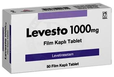 LEVESTO 1000 MG 50 FILM TABLET kutu fotoğrafı. Levetirasetam içeren film kaplı tablet. Üretici: NOBEL İLAÇ PAZARLAMA VE SANAYİİ LTD. ŞTİ.