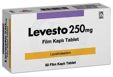 LEVESTO 250 MG 50 FILM TABLET ürün ambalajı, film kaplı tablet formunda levetirasetam içerir. Üretici: NOBEL İLAÇ PAZARLAMA VE SANAYİİ LTD. ŞTİ.