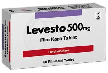 LEVESTO 500 MG 50 FILM TABLET kutusu, film kaplı tablet formunda levetirasetam içerir. Üretici: NOBEL İLAÇ PAZARLAMA VE SANAYİİ LTD. ŞTİ.