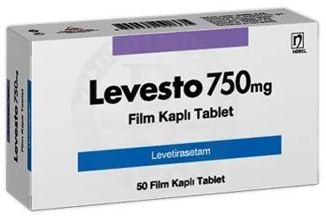 LEVESTO 750 MG 50 FILM KAPLI TABLET kutu fotoğrafı. Levetirasetam içeren film kaplı tablet. Üretici: NOBEL İLAÇ PAZARLAMA VE SANAYİİ LTD. ŞTİ.
