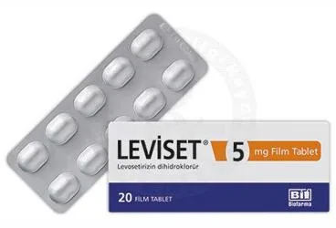 Levosetirizin içeren film kaplı tablet: LEVISET 5 MG 20 FILM TABLET kutu fotoğrafı. Üretici: BİOFARMA İLAÇ SANAYİ VE TİCARET A.Ş.