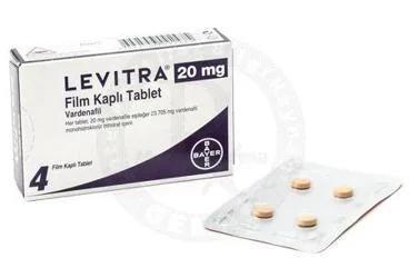 LEVITRA 20 MG 4 FİLM TABLET (vardenafil) ambalajı, film kaplı tablet. Üretici: BAYER TÜRK KİMYA SAN. LTD. ŞTİ.