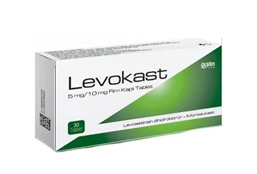 LEVOKAST 5/10 MG 30 FILM KAPLI TABLET ürün ambalajı. Levosetirizin + montelukast içeren film kaplı tablet. Üretici: BİLİM İLAÇ SANAYİİ VE TİCARET A.Ş.