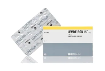 LEVOTIRON 150 MCG 50 TABLET ambalajı, tablet formunda levotiroksin içerir. Üretici: ABDİ İBRAHİM İLAÇ SANAYİ VE TİCARET A.Ş.