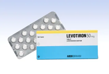 LEVOTIRON 50 MCG 100 TABLET (levotiroksin) kutusu, tablet. Üretici: ABDİ İBRAHİM İLAÇ SANAYİ VE TİCARET A.Ş.