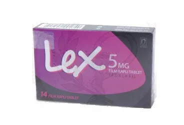 Tadalafil içeren film kaplı tablet: LEX 5 MG 14 FILM KAPLI TABLET kutu fotoğrafı. Üretici: NOBEL İLAÇ SAN. VE TİC. A.Ş.