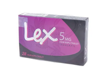 LEX 5 MG 28 FILM KAPLI TABLET ürün ambalajı. Tadalafil içeren film kaplı tablet. Üretici: NOBEL İLAÇ SAN. VE TİC. A.Ş.