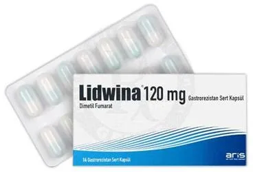 LIDWINA 120 MG GASTROREZISTAN SERT KAPSUL (14 KAPSÜL) kutusu. Dimetil fumarat içeren kapsül. Üretici: ALİ RAİF İLAÇ SANAYİ A.Ş.