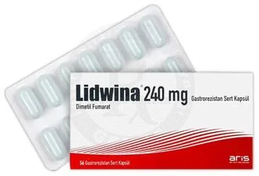 LIDWINA 240 MG GASTROREZISTAN SERT KAPSUL (56 KAPSÜL) kutusu. Dimetil fumarat içeren kapsül. Üretici: ALİ RAİF İLAÇ SANAYİ A.Ş.