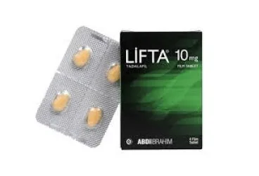 Tadalafil içeren tablet: LIFTA 10 MG 4 TABLET kutusu. Üretici: ABDİ İBRAHİM İLAÇ SANAYİ VE TİCARET A.Ş.