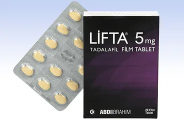 Tadalafil içeren film kaplı tablet: LIFTA 5 MG 14 FILM TABLET kutusu. Üretici: ABDİ İBRAHİM İLAÇ SANAYİ VE TİCARET A.Ş.