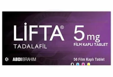 LIFTA 5 MG FILM KAPLI TABLET (56 FILM KAPLI TABLET) (tadalafil) kutusu, film kaplı tablet. Üretici: ABDİ İBRAHİM İLAÇ SANAYİ VE TİCARET A.Ş.