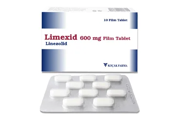 Linezolid içeren film kaplı tablet: LIMEXID 600 MG 10 FILM TABLET kutusu. Üretici: KOÇAK FARMA İLAÇ VE KİMYA SANAYİ A.Ş.