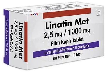 LINATIN MET 2,5 MG/1000 MG FILM KAPLI TABLET (60 TABLET) kutusu. Metformin + linagliptin içeren film kaplı tablet. Üretici: NOBEL İLAÇ SAN. VE TİC. A.Ş.