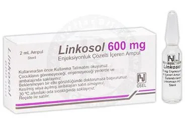 LINKOSOL 600 MG 1 AMPUL (linkomisin hcl) ambalajı, ampul. Üretici: OSEL İLAÇ SANAYİ VE TİCARET ANONİM ŞİRKETİ.