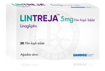 LINTREJA 5 MG FILM KAPLI TABLET (linagliptin) kutusu, film kaplı tablet. Üretici: SANDOZ İLAÇ SANAYİ VE TİCARET A.Ş.