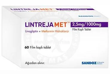 LINTREJAMET 2.5 MG/1000 MG FILM KAPLI TABLET (60 TABLET) kutu fotoğrafı. Metformin + linagliptin içeren film kaplı tablet. Üretici: SANDOZ İLAÇ SANAYİ VE TİCARET A.Ş.