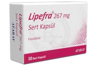 LIPEFRA 267 MG SERT KAPSUL (30 KAPSUL) kutusu, kapsül formunda fenofibrat içerir. Üretici: ATABAY KİMYA SANAYİ VE TİC. A.Ş.