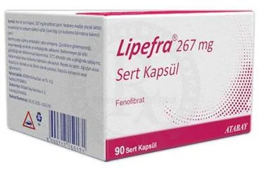 LIPEFRA 267 MG SERT KAPSUL (90 KAPSUL) (fenofibrat) ambalajı, kapsül. Üretici: ATABAY KİMYA SANAYİ VE TİC. A.Ş.