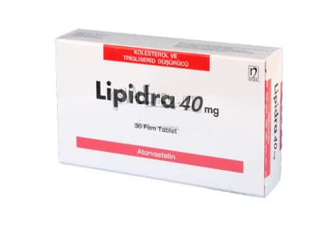 LIPIDRA 40 MG 90 FİLM TABLET ambalajı, film kaplı tablet formunda atorvastatin içerir. Üretici: NOBEL İLAÇ SAN. VE TİC. A.Ş.