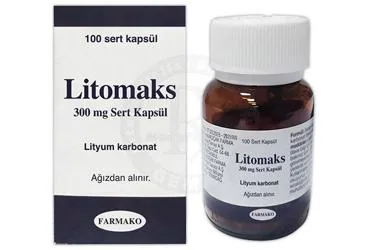 LITOMAKS 300 MG SERT KAPSUL (100 KAPSUL) (lityum karbonat) kutusu, kapsül. Üretici: FARMAKO ECZACILIK A.Ş.
