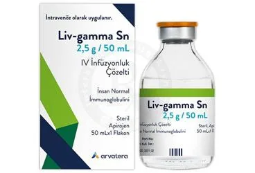 LIV-GAMMA SN 2,5 G/50 ML IV INFUZYONLUK COZELTI kutusu, çözelti formunda immünglobülin içerir. Üretici: ARVATERA İLAÇ SANAYİ VE TİCARET ANONİM ŞİRKETİ.