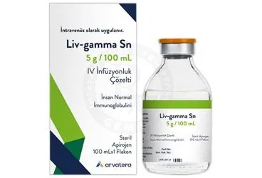 LIV-GAMMA SN 5 G/100 ML IV INFUZYONLUK COZELTI kutusu. Immünglobülin içeren çözelti. Üretici: ARVATERA İLAÇ SANAYİ VE TİCARET ANONİM ŞİRKETİ.