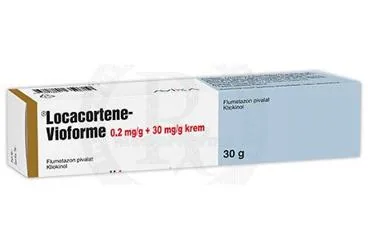 LOCACORTENE-VIOFORME 0,2 MG/G+30 MG/G KREM (30 G) (flumetazon pivalat + kliokinol) ürün ambalajı, krem. Üretici: AVİXA İLAÇ SANAYİ VE TİCARET ANONİM ŞİRKETİ.