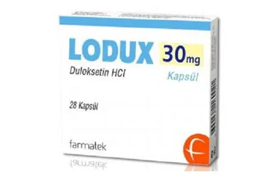 LODUX 30 MG GASTRO-REZISTAN SERT KAPSUL (28 KAPSUL) kutusu. Duloksetin içeren kapsül. Üretici: NOBEL SAĞLIK ÜRÜNLERİ LTD ŞTİ.