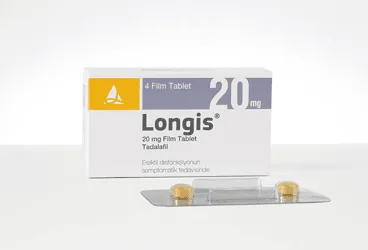LONGIS 20 MG FILM KAPLI TABLET (2 TABLET) (tadalafil) ürün ambalajı, film kaplı tablet. Üretici: SANTA FARMA İLAÇ SAN. A.Ş.