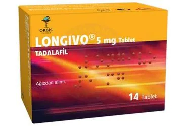 LONGIVO 5 MG 14 FILM TABLET (tadalafil) kutusu, film kaplı tablet. Üretici: ORBİS PHARMA İLAÇ VE KİMYA KOZMETİK MEDİKAL SANAYİ TİCARET LİMİTED ŞİRKETİ.