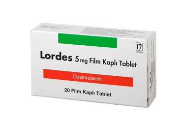 LORDES 5 MG 20 FİLM TABLET (desloratadin) ürün ambalajı, film kaplı tablet. Üretici: NOBEL İLAÇ SAN. VE TİC. A.Ş.