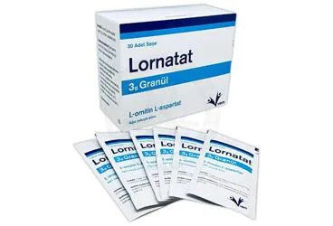 L-ornithin l-aspartat içeren LORNATAT 3 GR GRANUL 30 ADET ambalajı. Üretici: VEM İLAÇ SAN. VE TİC. ANONİM ŞİRKETİ.