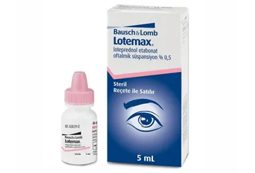 Loteprednol etabonat içeren jel: LOTEMAX 5 MG/G GÖZ JELİ, 5 G ambalajı. Üretici: BAUSCH & LOMB SAĞLIK VE OPTİK ÜRÜNLERİ TİC. A.Ş.