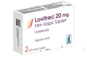 LOVITREC 20 MG FILM KAPLI TABLET (2 TABLET) (vardenafil) ürün ambalajı, film kaplı tablet. Üretici: DEVA HOLDİNG ANONİM ŞİRKETİ.